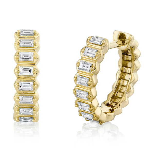Closeup photo of Baguette Diamond Huggie Earrings