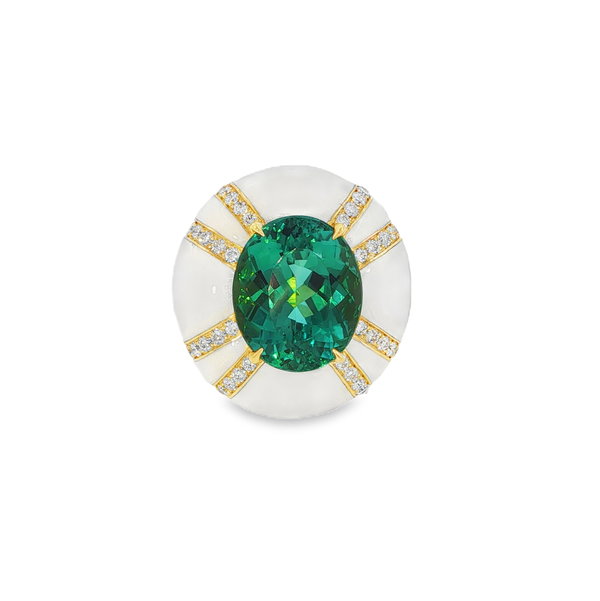 Closeup photo of Tourmaline and Diamond Enamel Ring