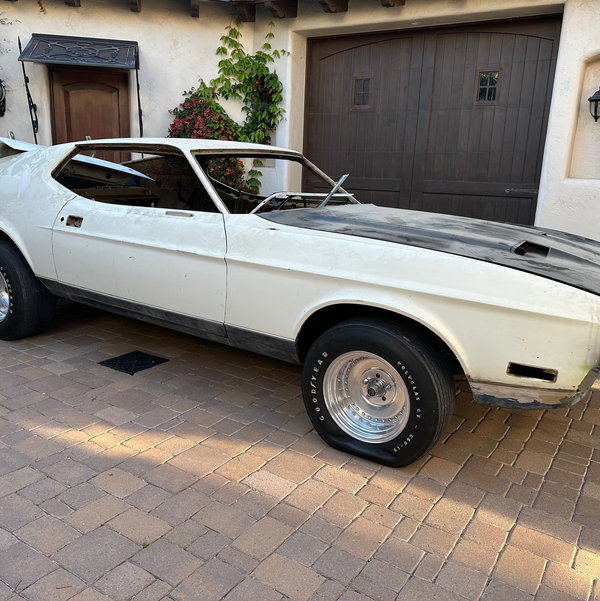 Closeup photo of 1972 Ford Mustang MACH 1 Complete Numbers Matching Rebuilt 351 Motor, Prepped for Paint