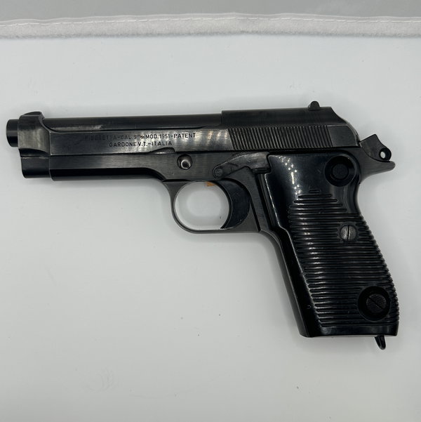Closeup photo of Beretta Model 1951 9mm Semi-Auto Pistol – Italian Made – Classic Military Sidearm