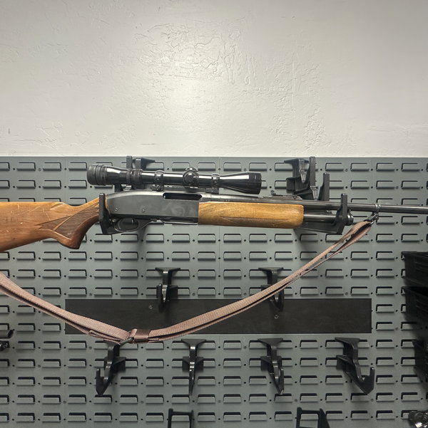 Closeup photo of Remington Model 760 Gamemaster .308 Win Pump Rifle w/ Redfield 3x-9x Scope – 1966 Production