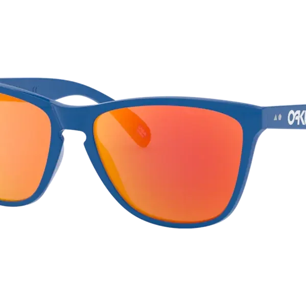 Closeup photo of Oakley Frogskins™ 35th Anniversary - Primary Blue - Prizm Ruby Lens