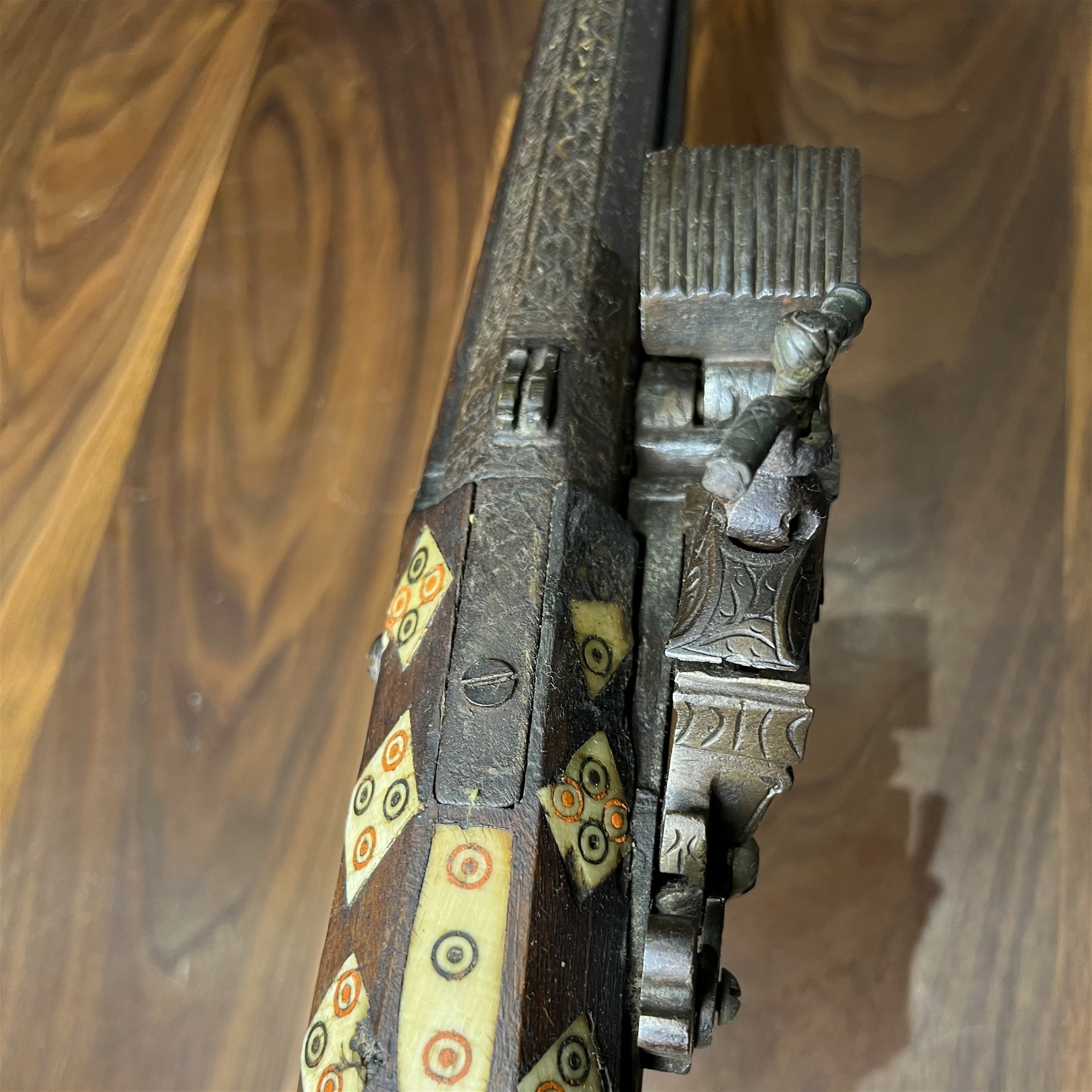 Original Moroccan Ornately Decorated Snaphaunce Lock Jezail Camel RIfle Bone INlay- Circa 1800;s