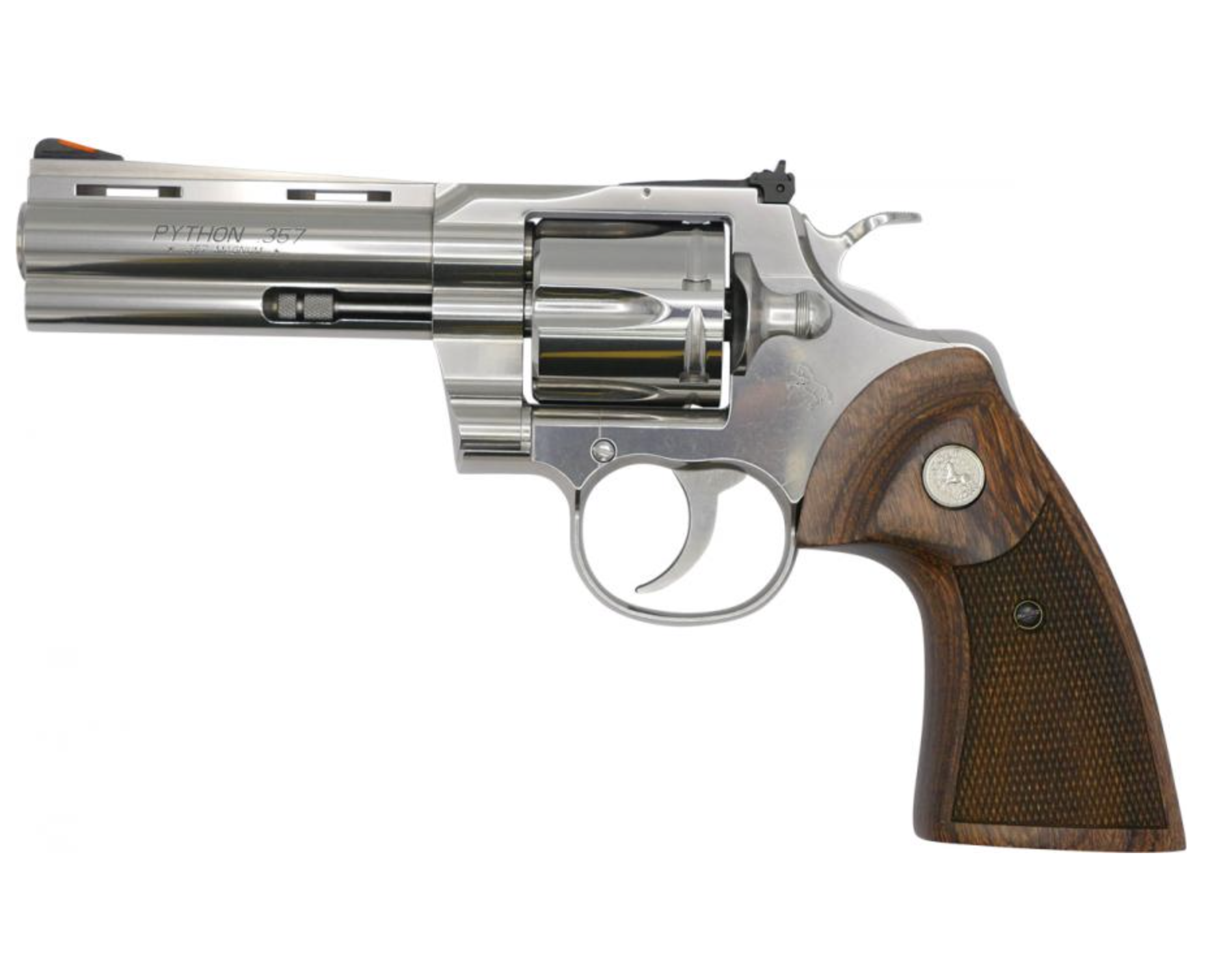 Colt Python 357 Revolver Semi-Bright Stainless Steel 4.25" Walnut Grips