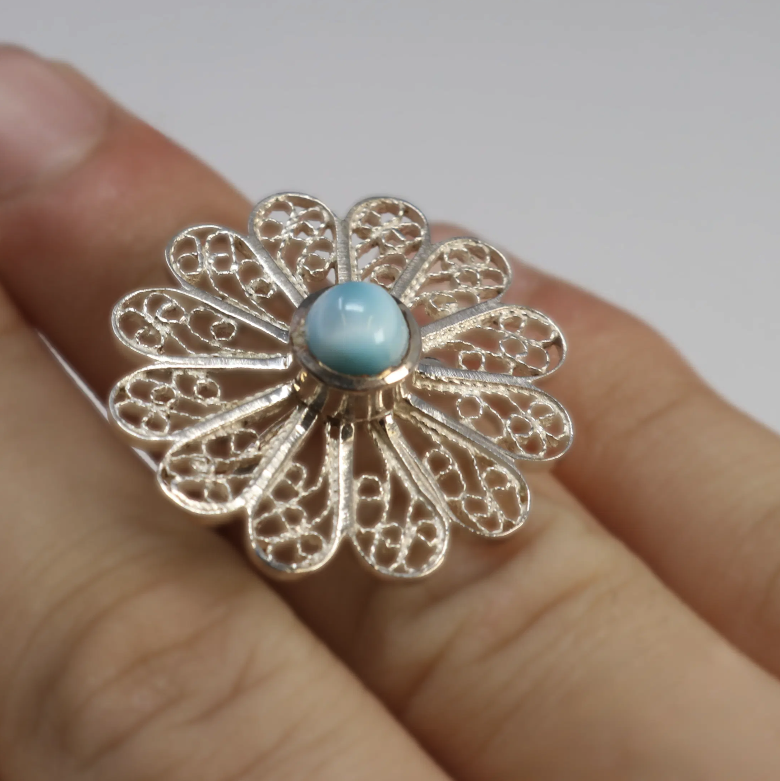 Larimar Ring With Flower Design