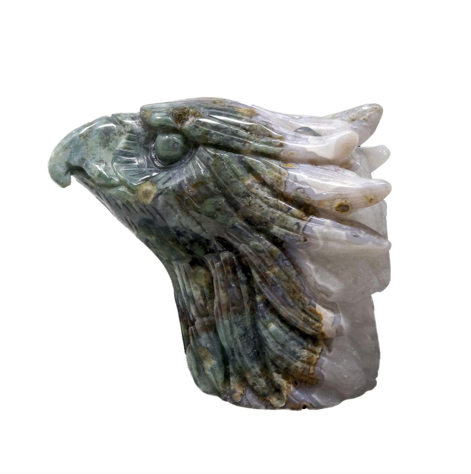 Moss Agate Carving Of An Eagle Head