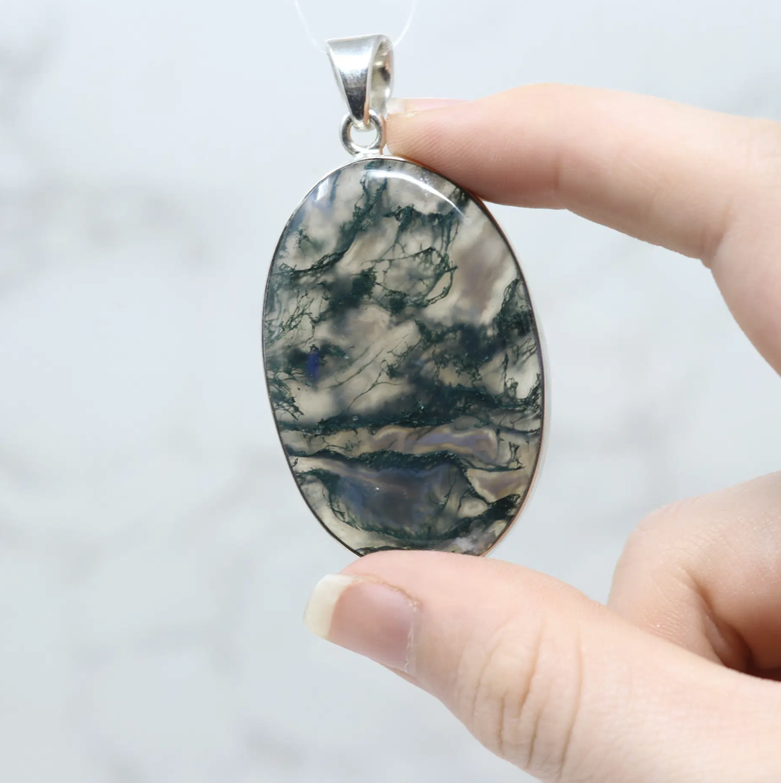 Oval Moss Agate Pendant