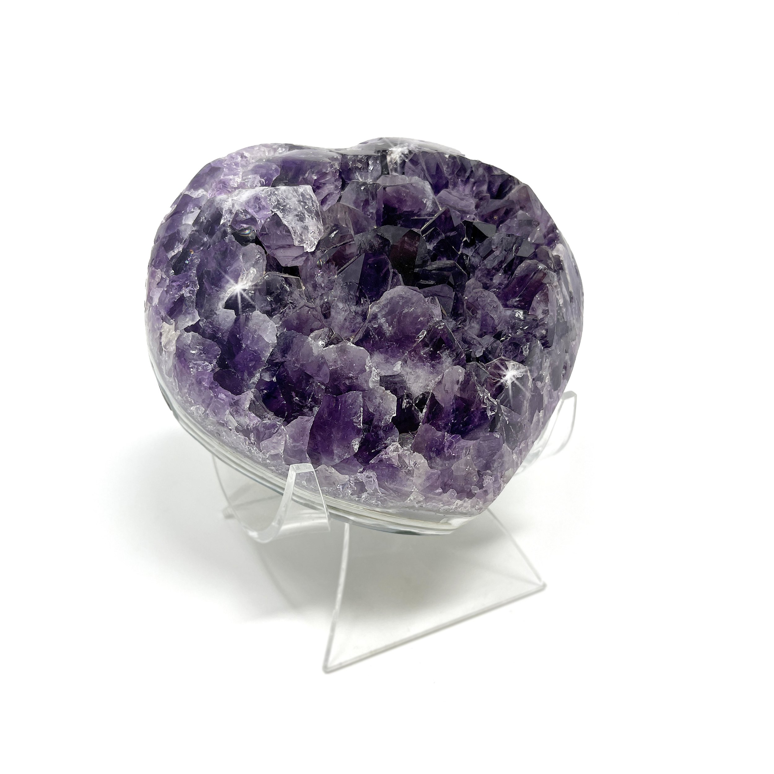 Amethyst Crystal Heart on Lucite Cradle Stand