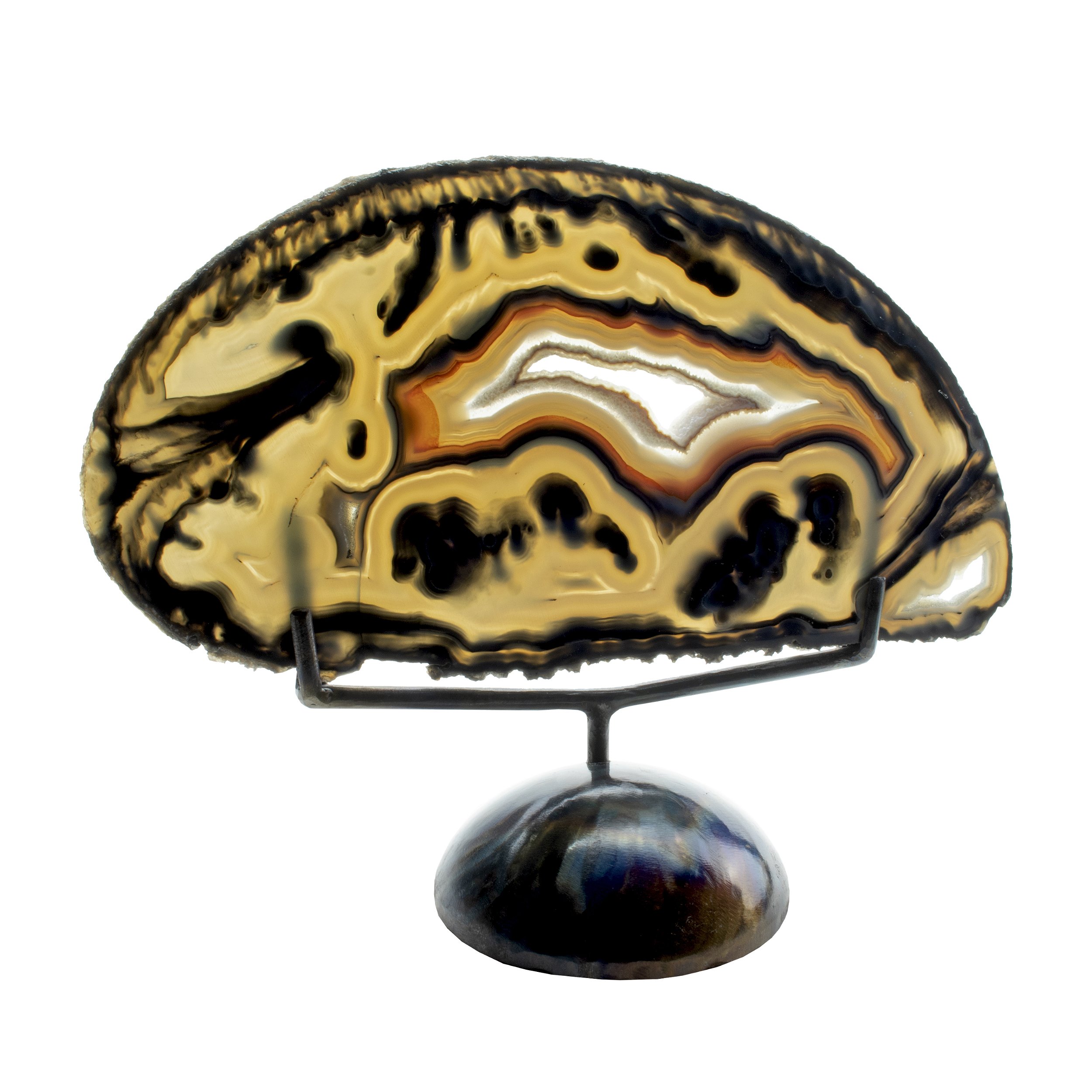 Agate Slice In Custom Stand -Blue Banded With Druze Center Pocket
