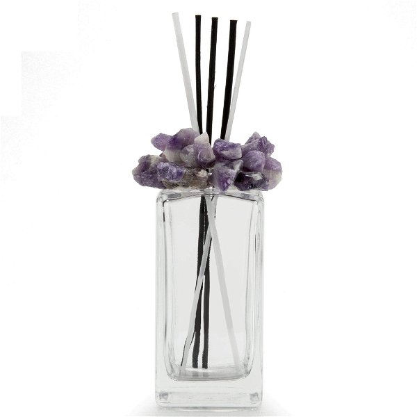 Closeup photo of Amethyst Gemstone Scent Diffuser With Selenite & Wooden Sticks