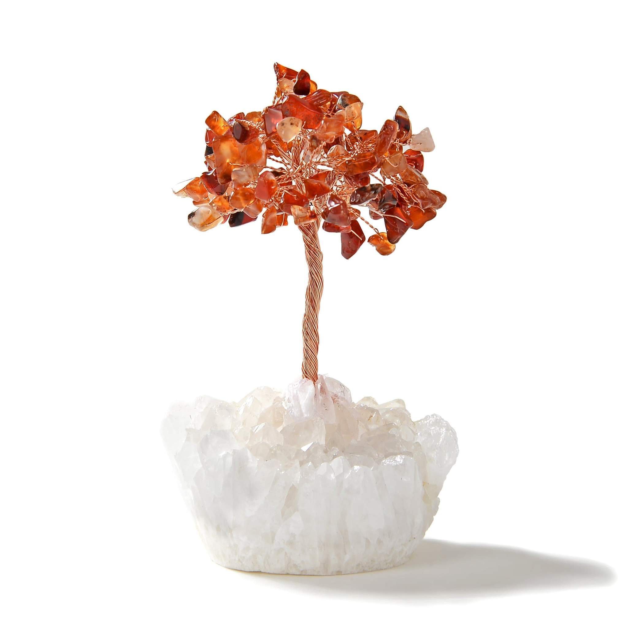 Carnelian Beaded Gemstone Tree On Quartz Crystal Base