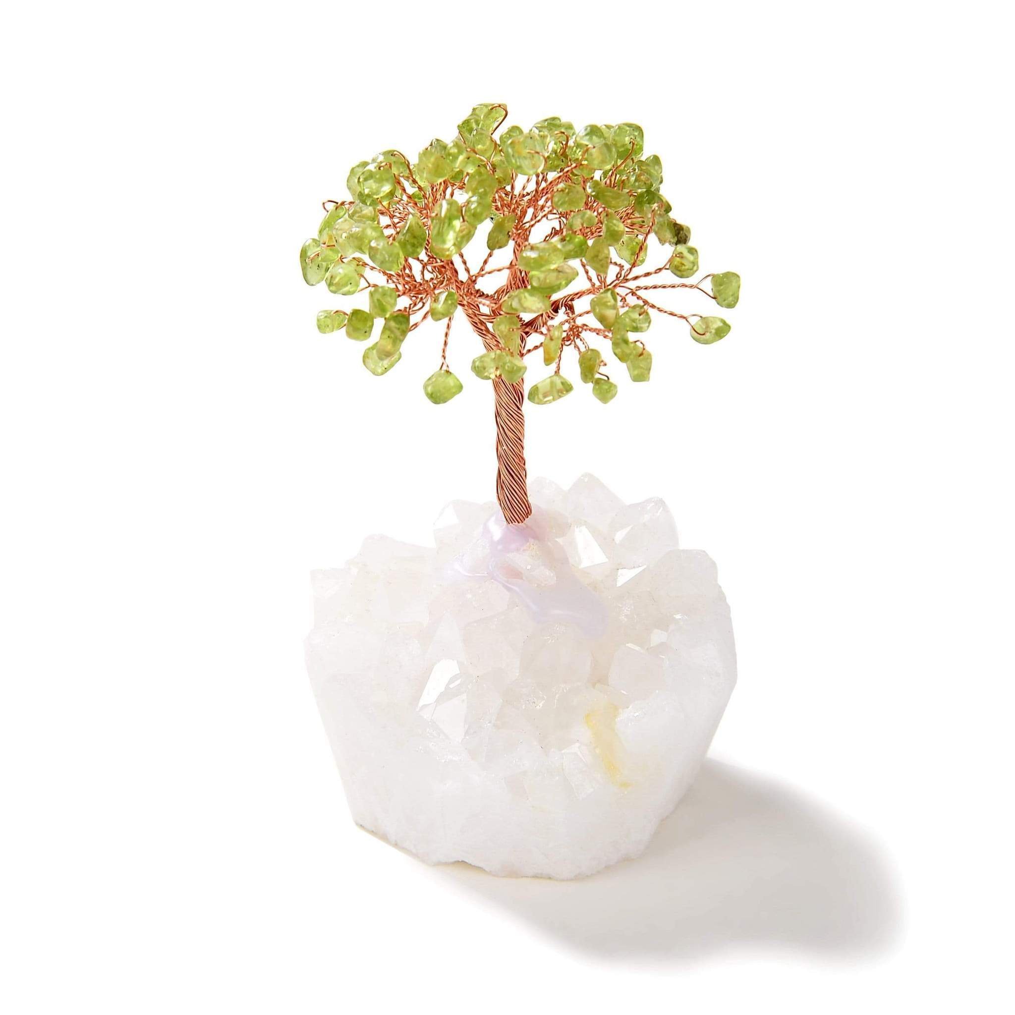 Peridot Beaded Gemstone Tree On Quartz Crystal Base
