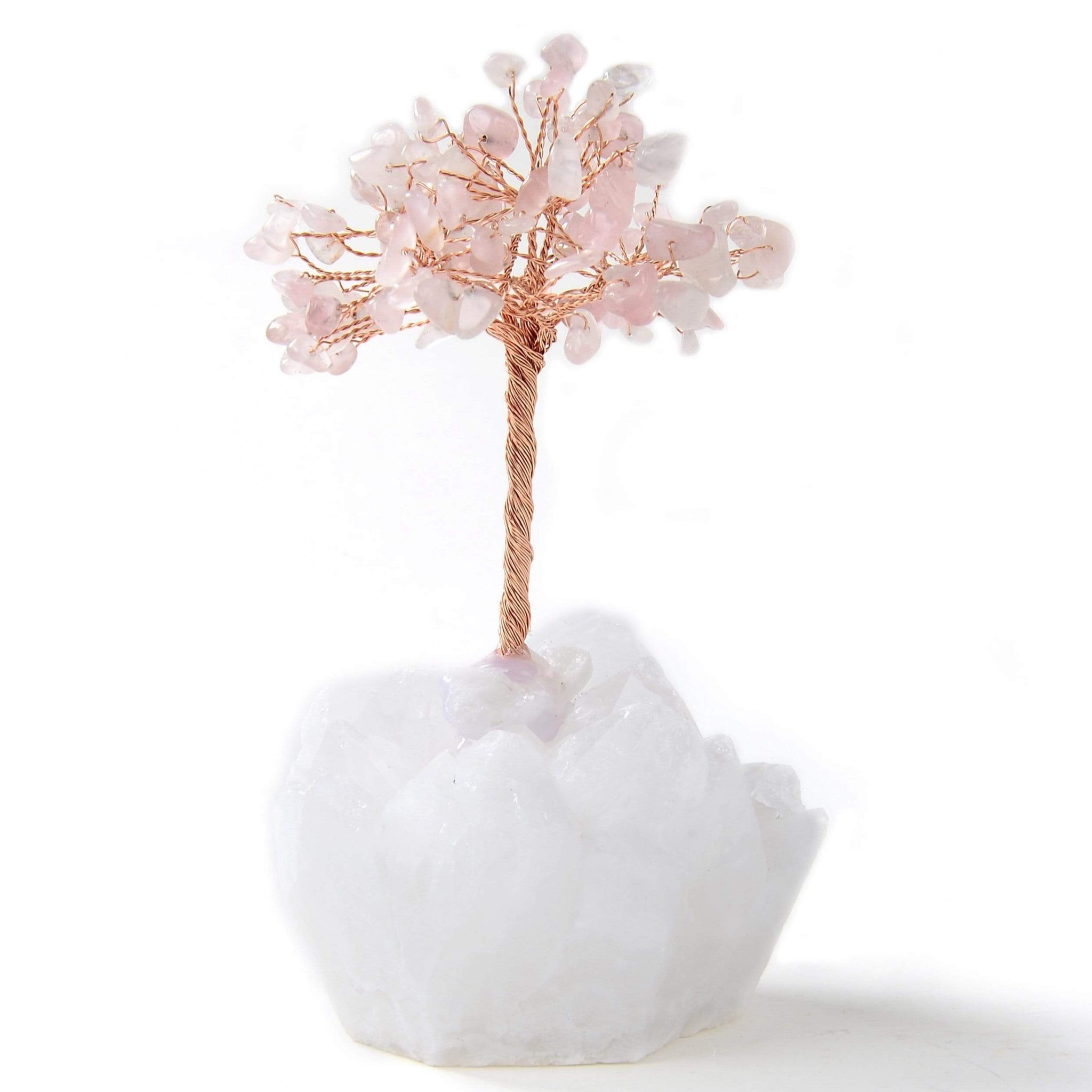 Rose Quartz Beaded Gemstone Tree On Quartz Crystal Base