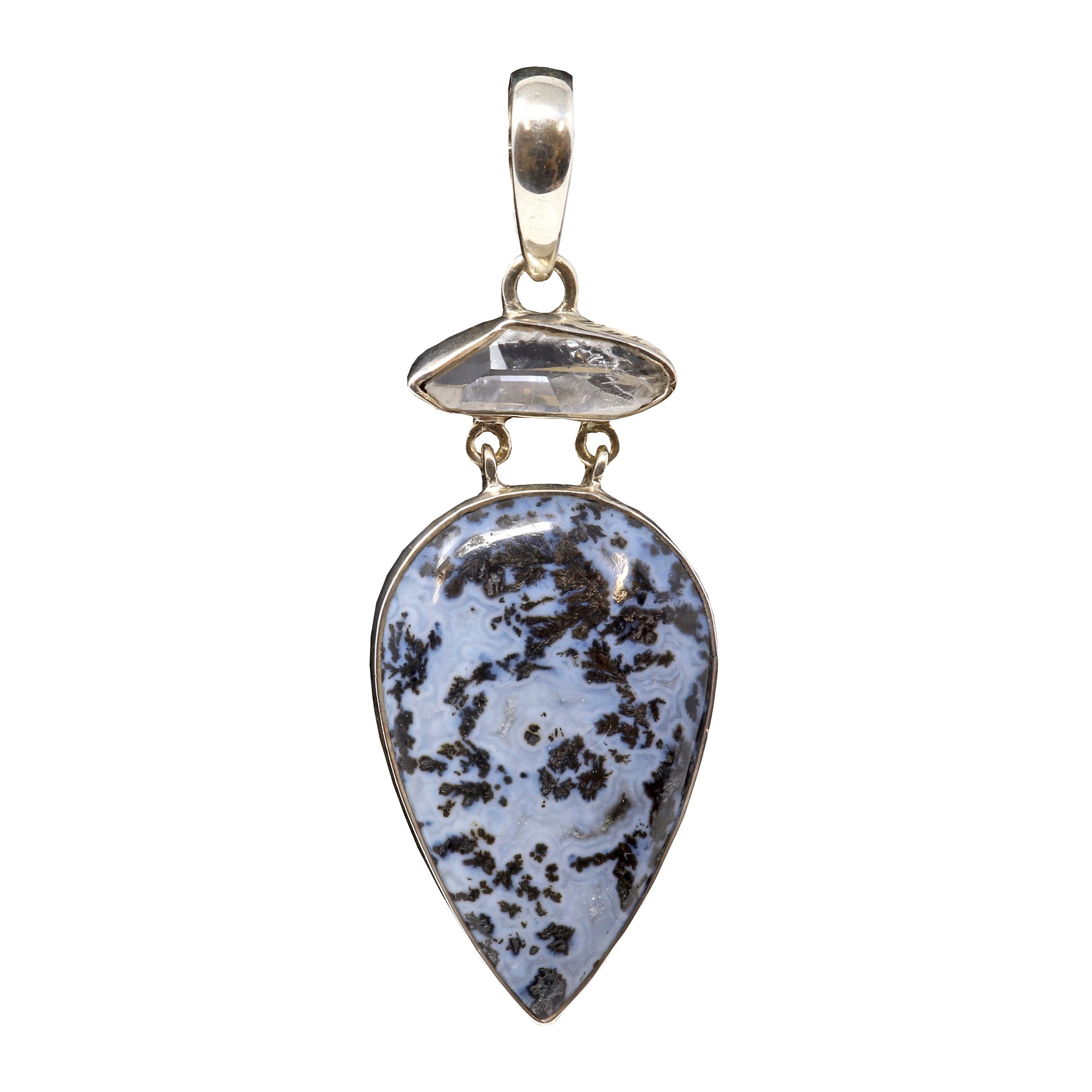 Dendritic Opal Pendant With Herkimer Diamond
