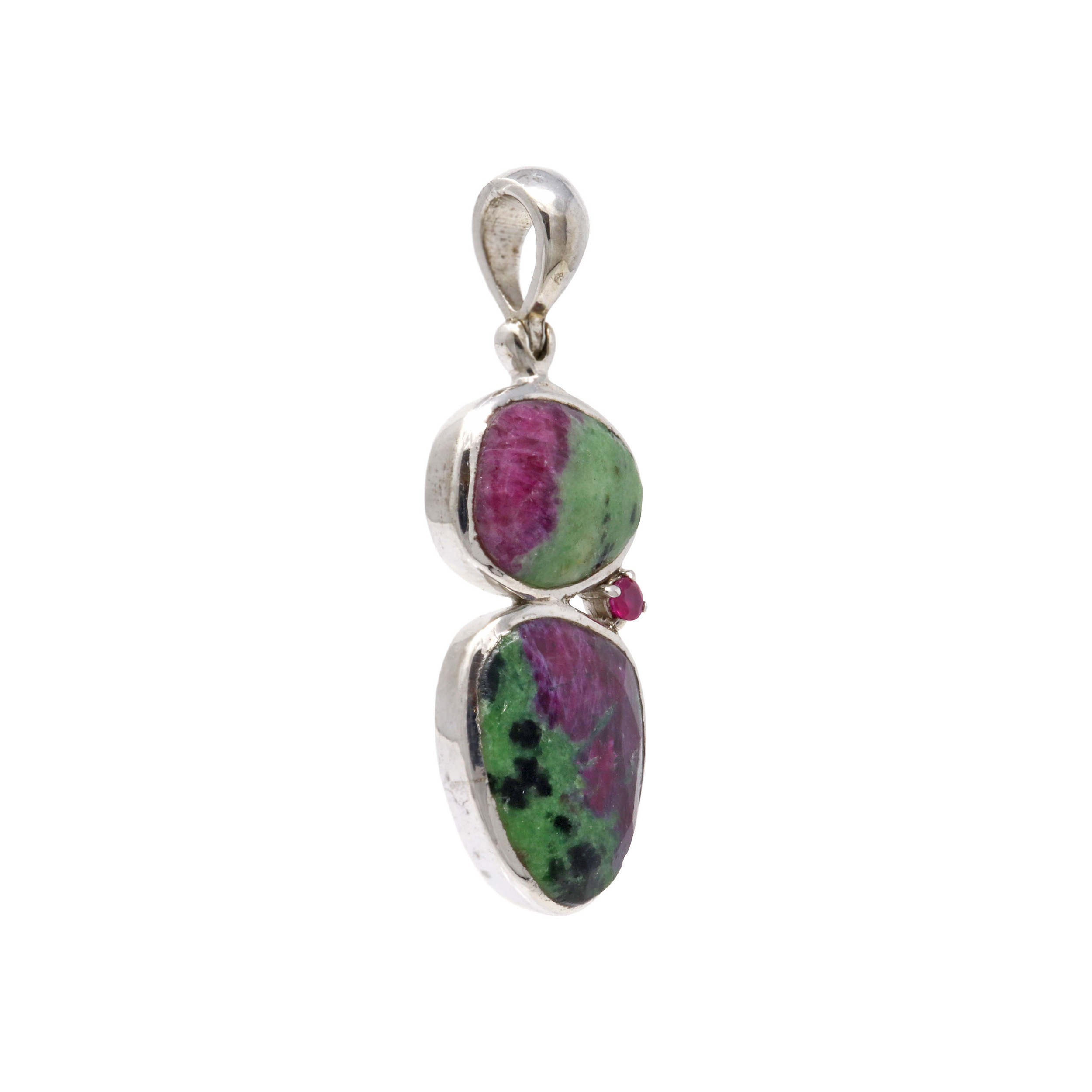 Ruby Zoisite Pendant - Bezel Set Faceted Ovals with Prong Set Ruby