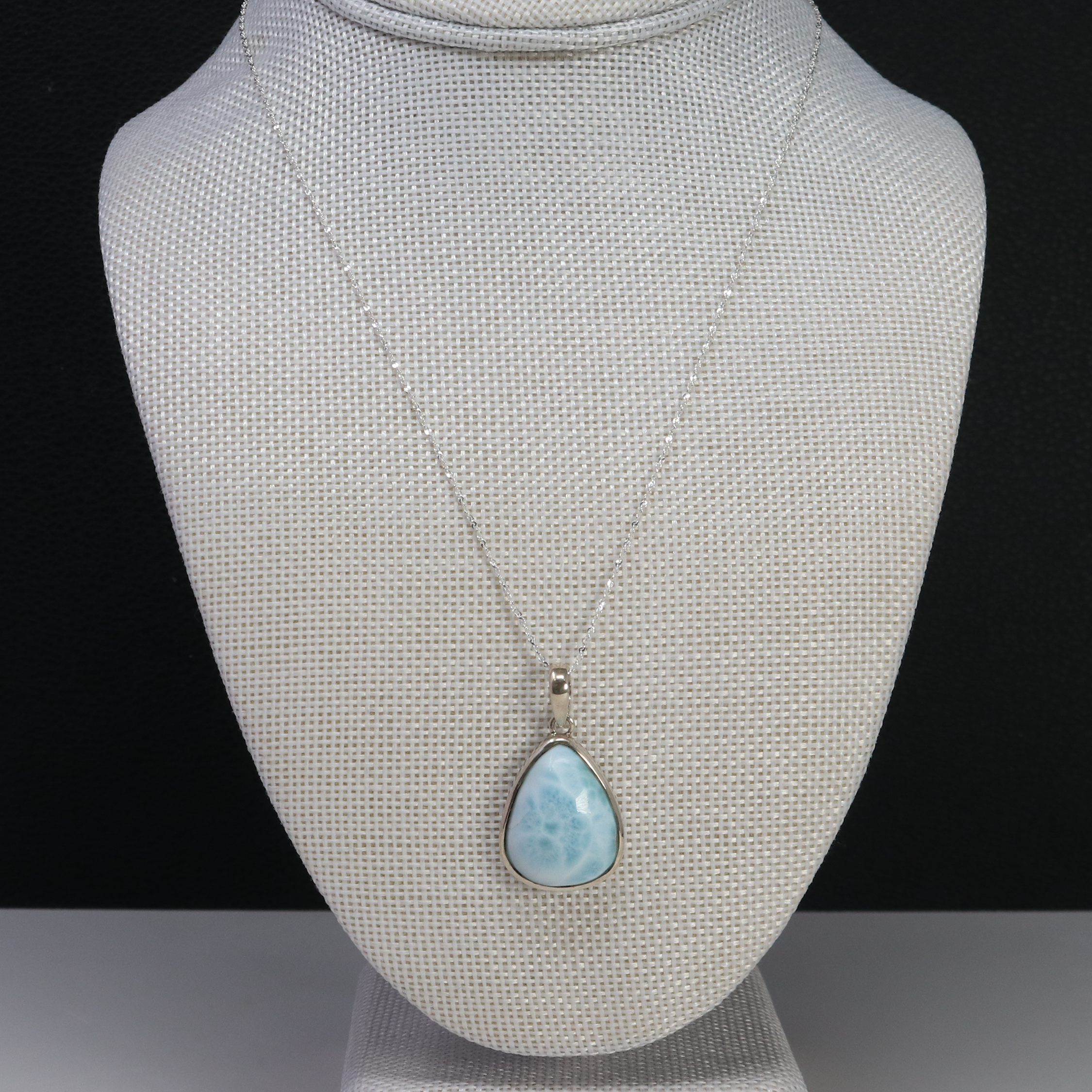 Larimar Pendant -Pear In Simple Setting (Domed)