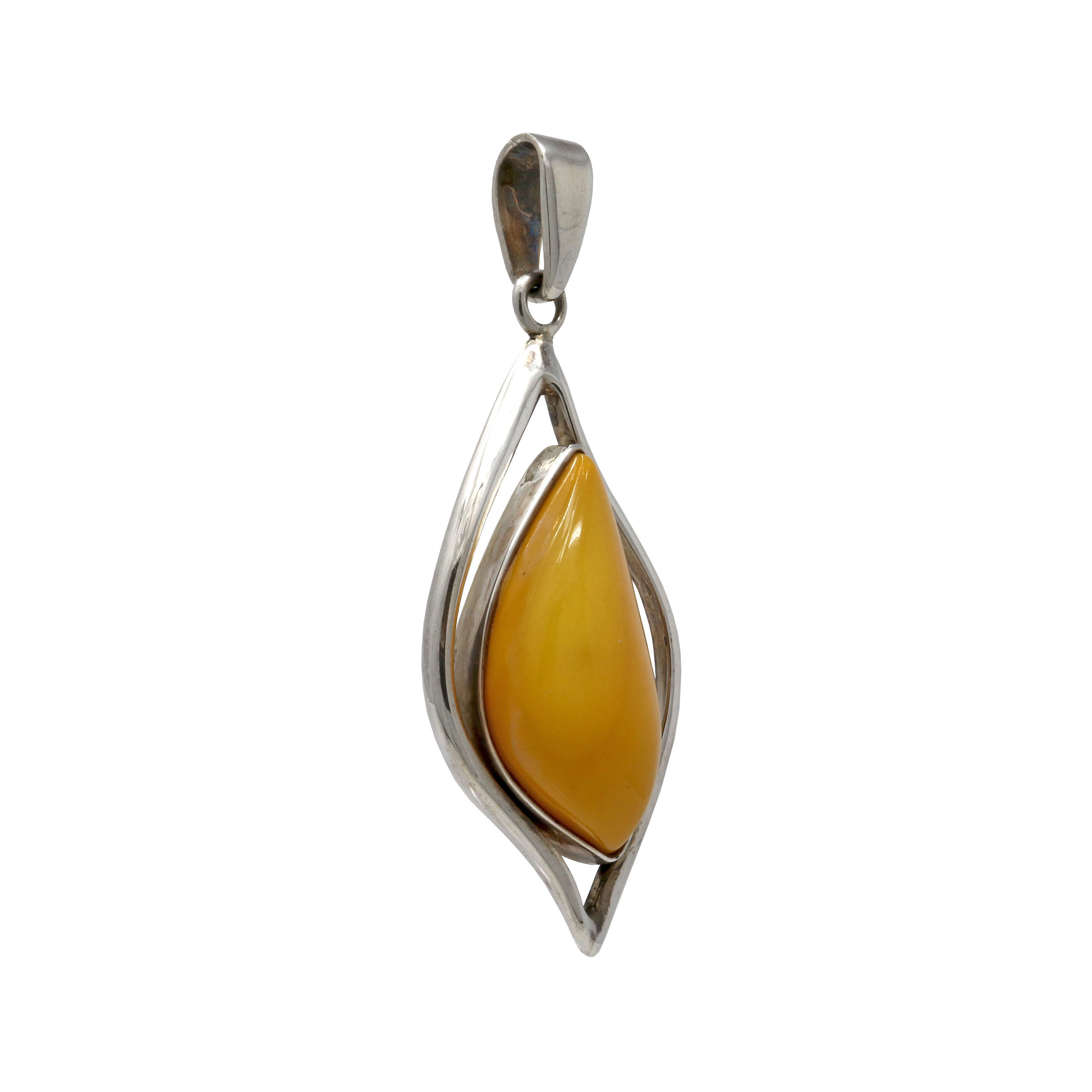 Butterscotch Amber Freeform Pendant with Open Silver Wrap Face