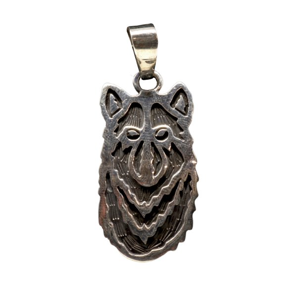 Closeup photo of Sterling Silver Wolf Face Pendant