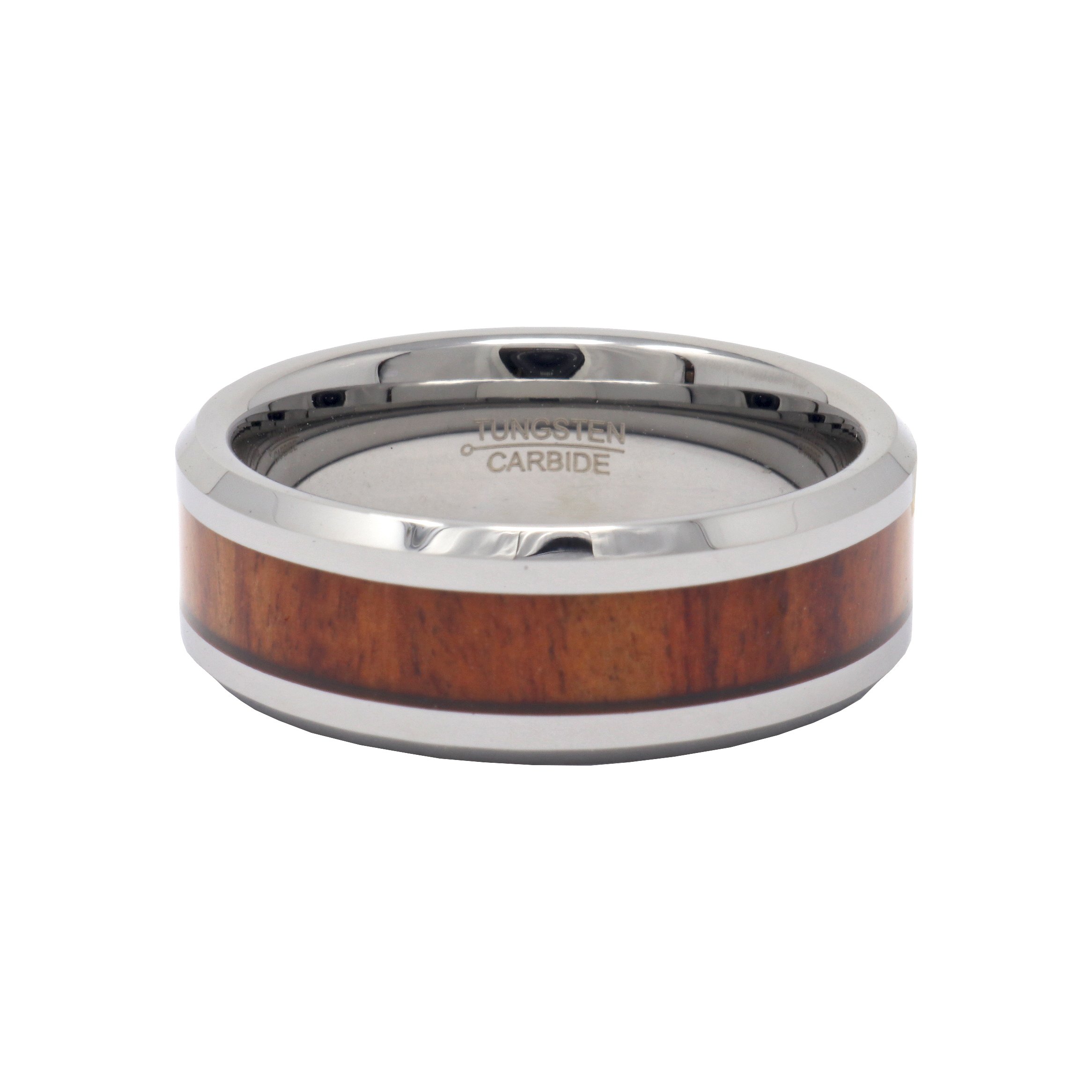 Tungsten Ring Size 11.5 - 8mm High Polished With Mahogany Wood Center