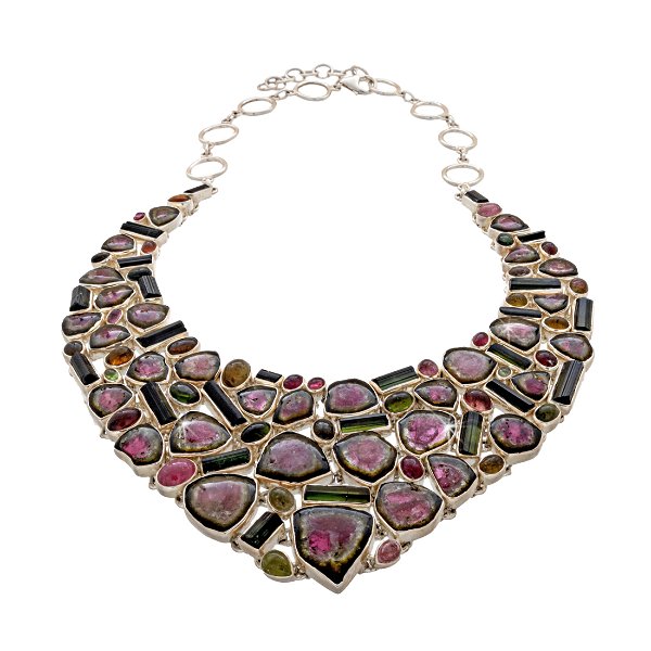 Closeup photo of Watermelon Slice Collar Necklace Set With Crystals & Cabs