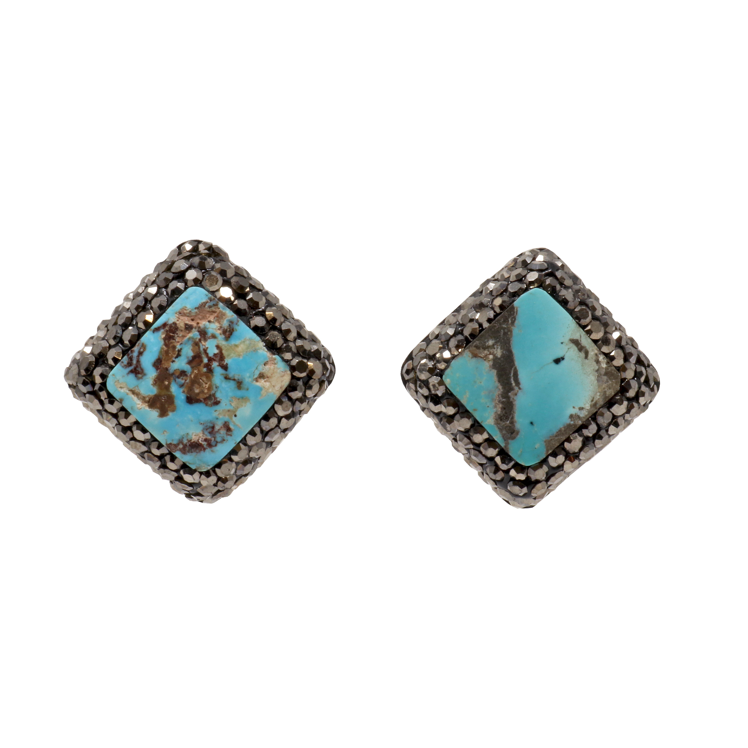 Persian Turquoise Stud Earrings - Square with Marcasite