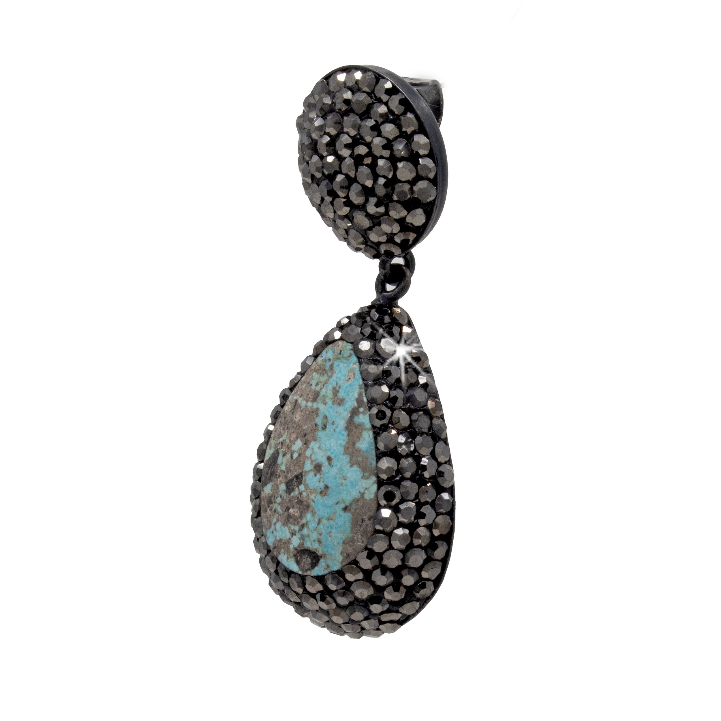 Persian Turquoise Pendant- Pear With Marcasite & Gray Speckling
