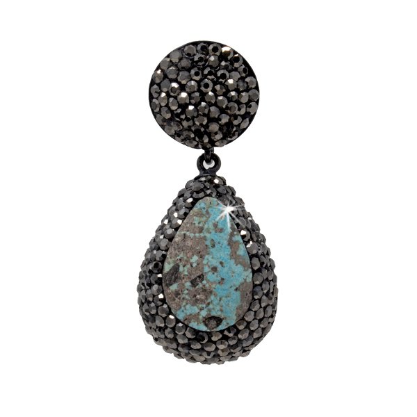 Closeup photo of Persian Turquoise Pendant- Pear With Marcasite & Gray Speckling