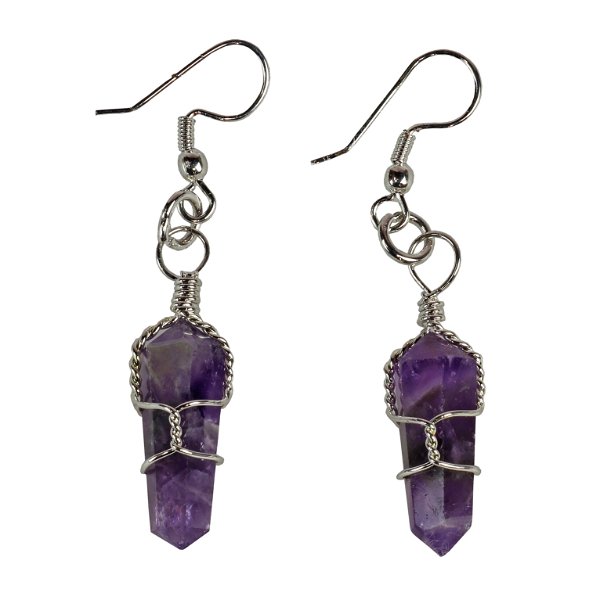 Closeup photo of Amethyst Wire Wrapped Earrings A Quality