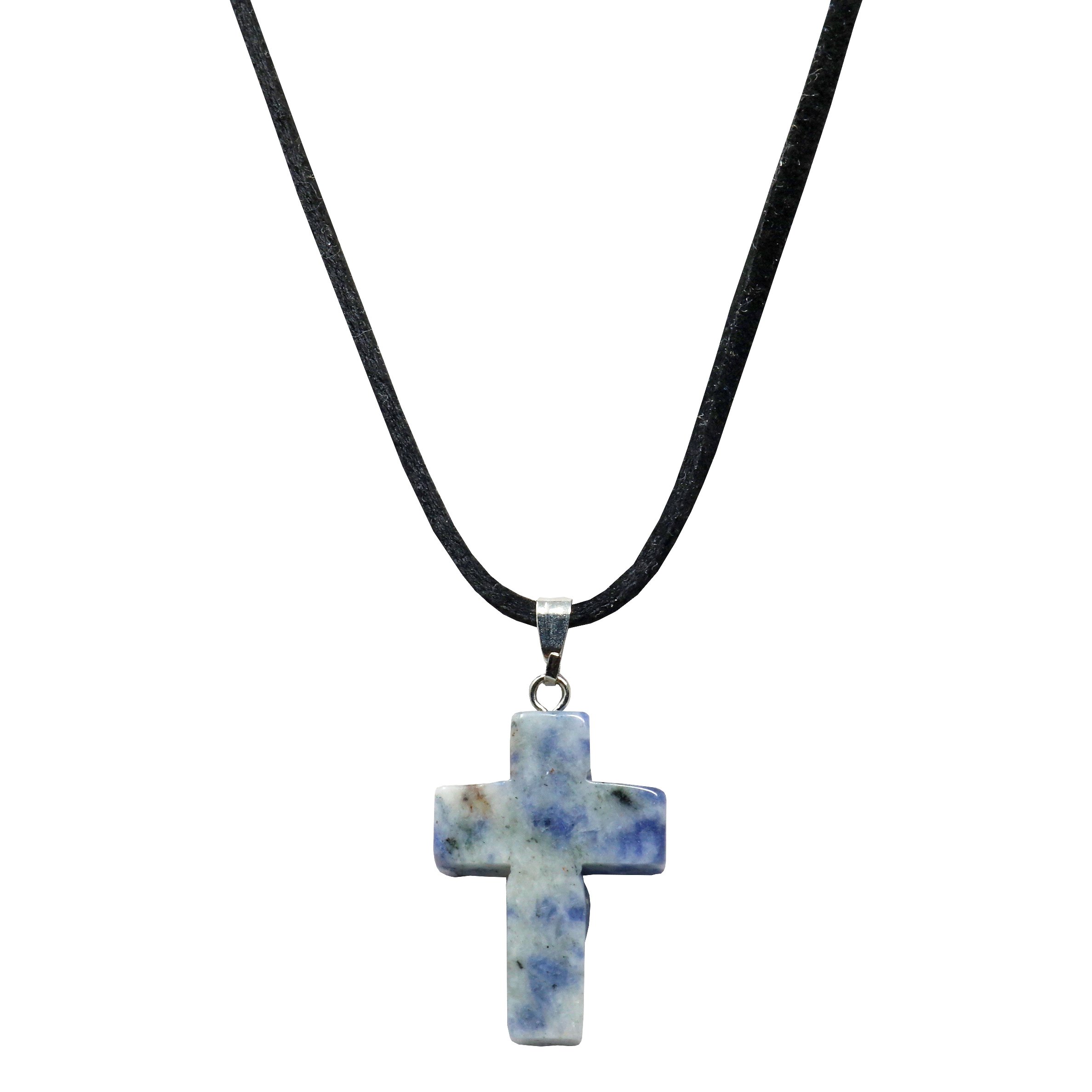 Sodalite Cross Pendant On Cord Necklace