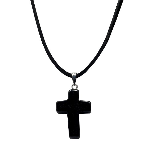 Closeup photo of Black Onyx Cross Pendant On Cord Necklace