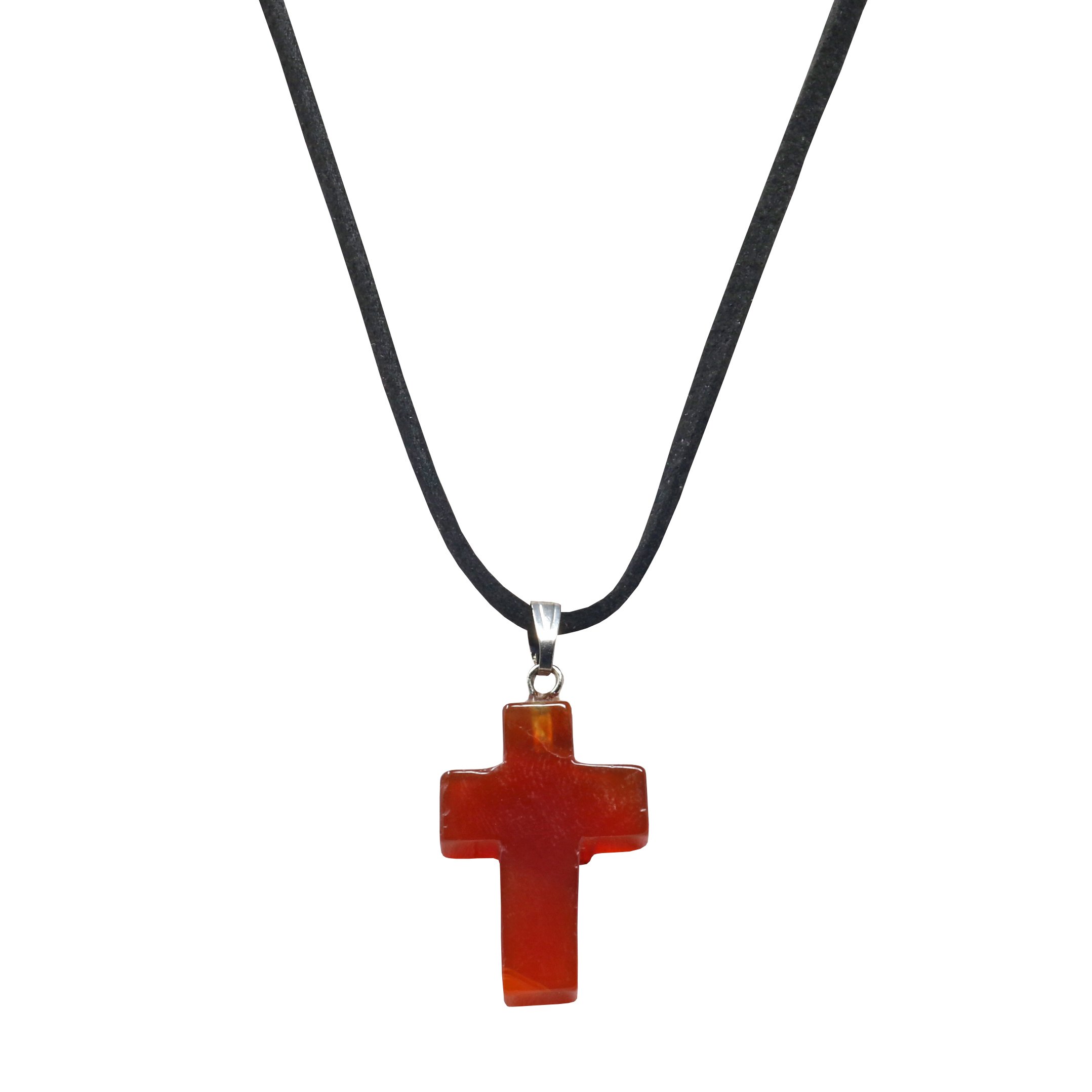 Carnelian Cross Pendant On Cord Necklace