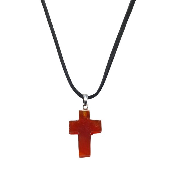 Closeup photo of Carnelian Cross Pendant On Cord Necklace