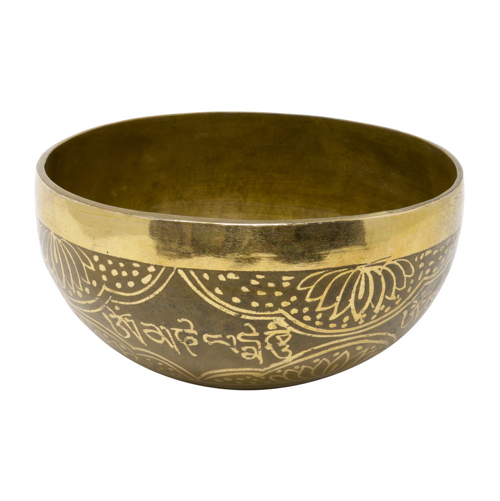 Shot of Brass Singing Bowl - Fatima Hand 6" with Wooden Striker