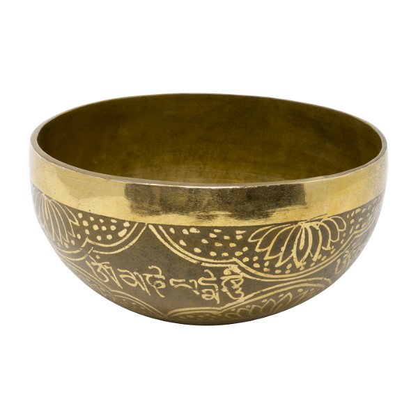 Closeup photo of Brass Singing Bowl -Fatima Hand 6" with Wooden Striker