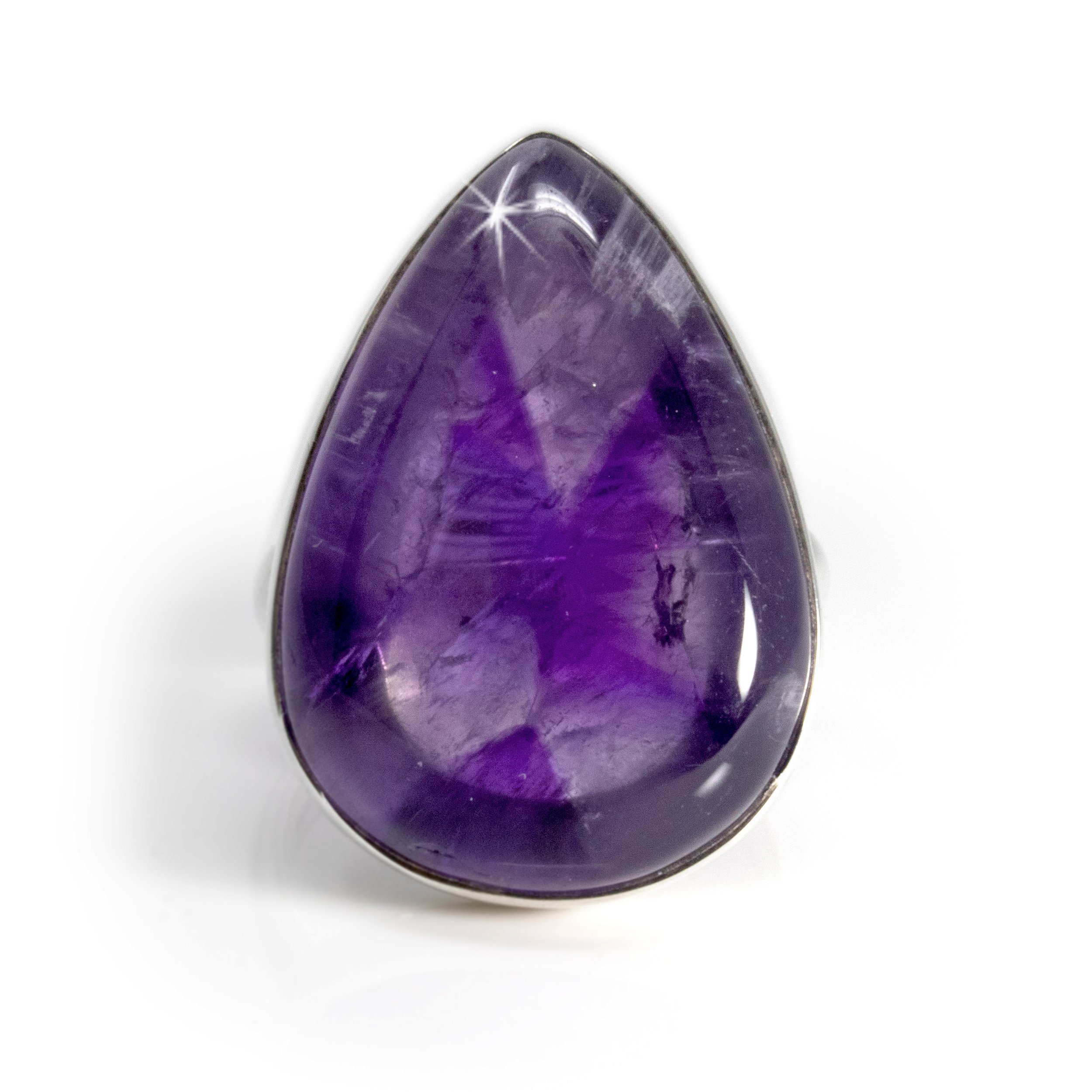 Super 7 Chevron Amethyst Ring - Pear Bezel Set In Simple Band Size 7