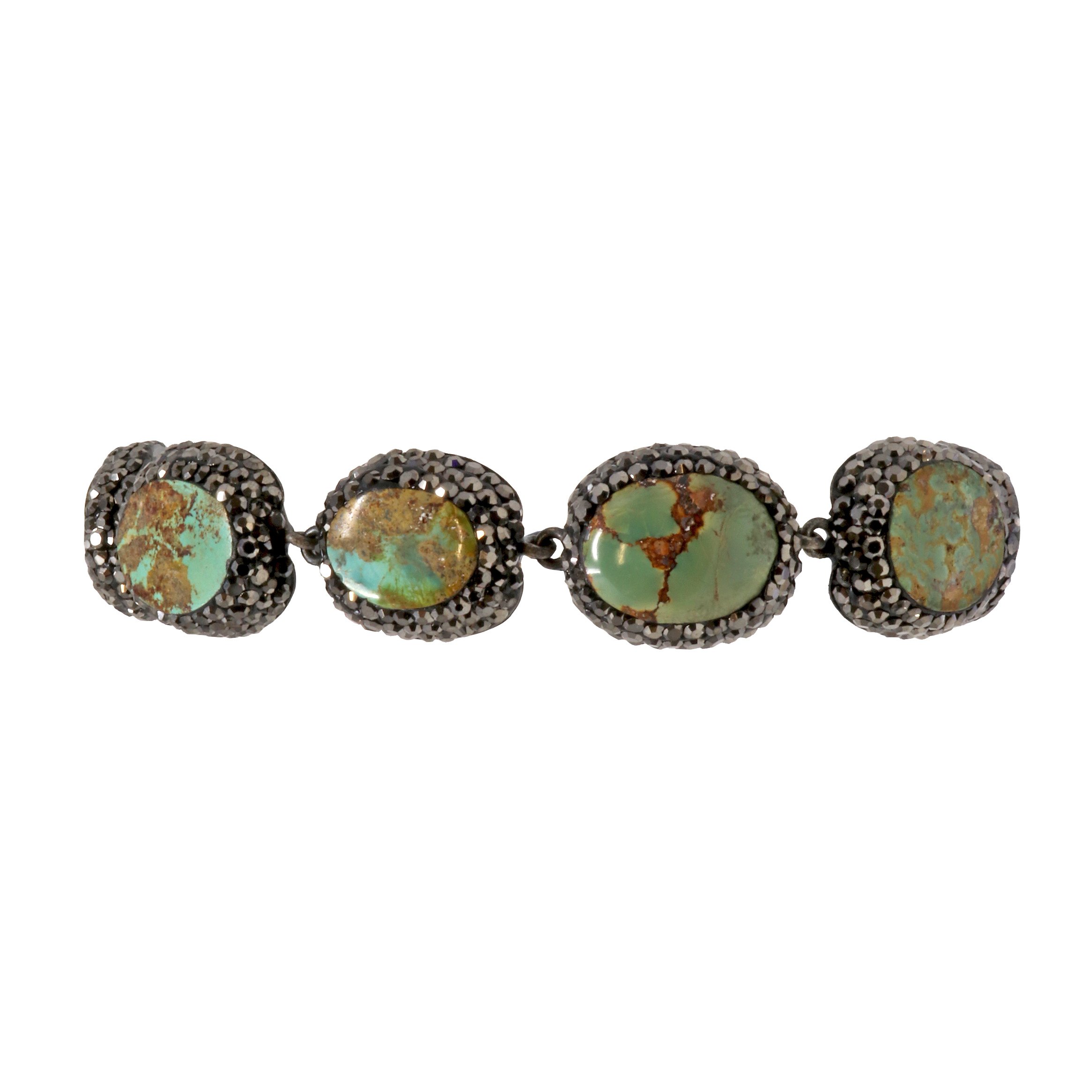 Persian Turquoise Link Bracelet -Ovals with Marcasite