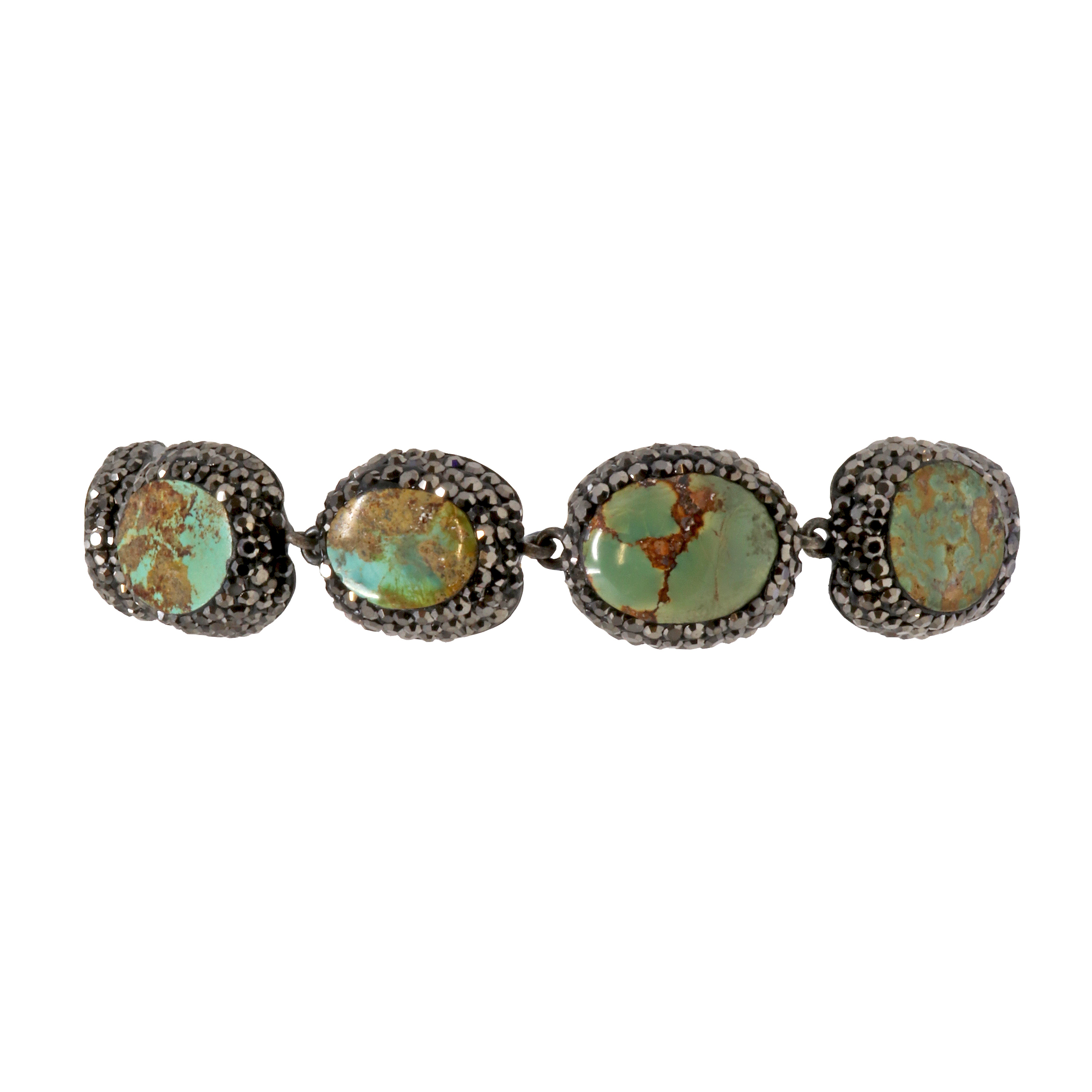 Persian Turquoise Link Bracelet - Ovals with Marcasite