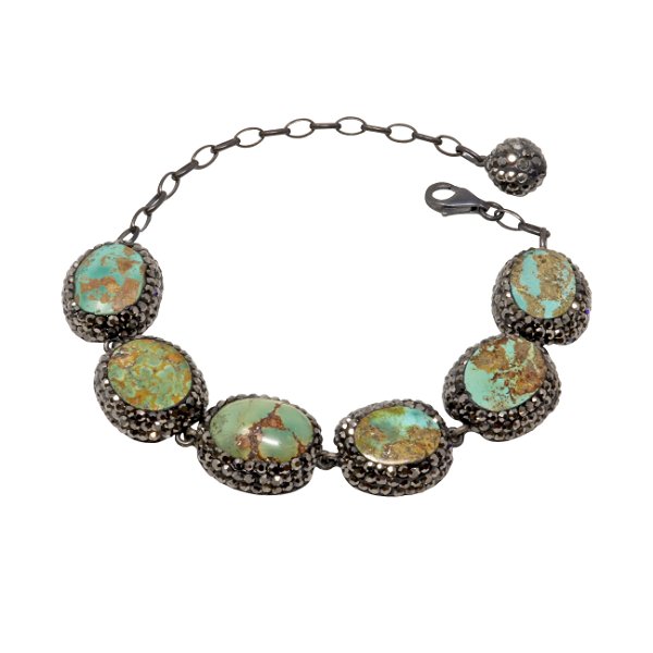 Closeup photo of Persian Turquoise Link Bracelet -Ovals with Marcasite