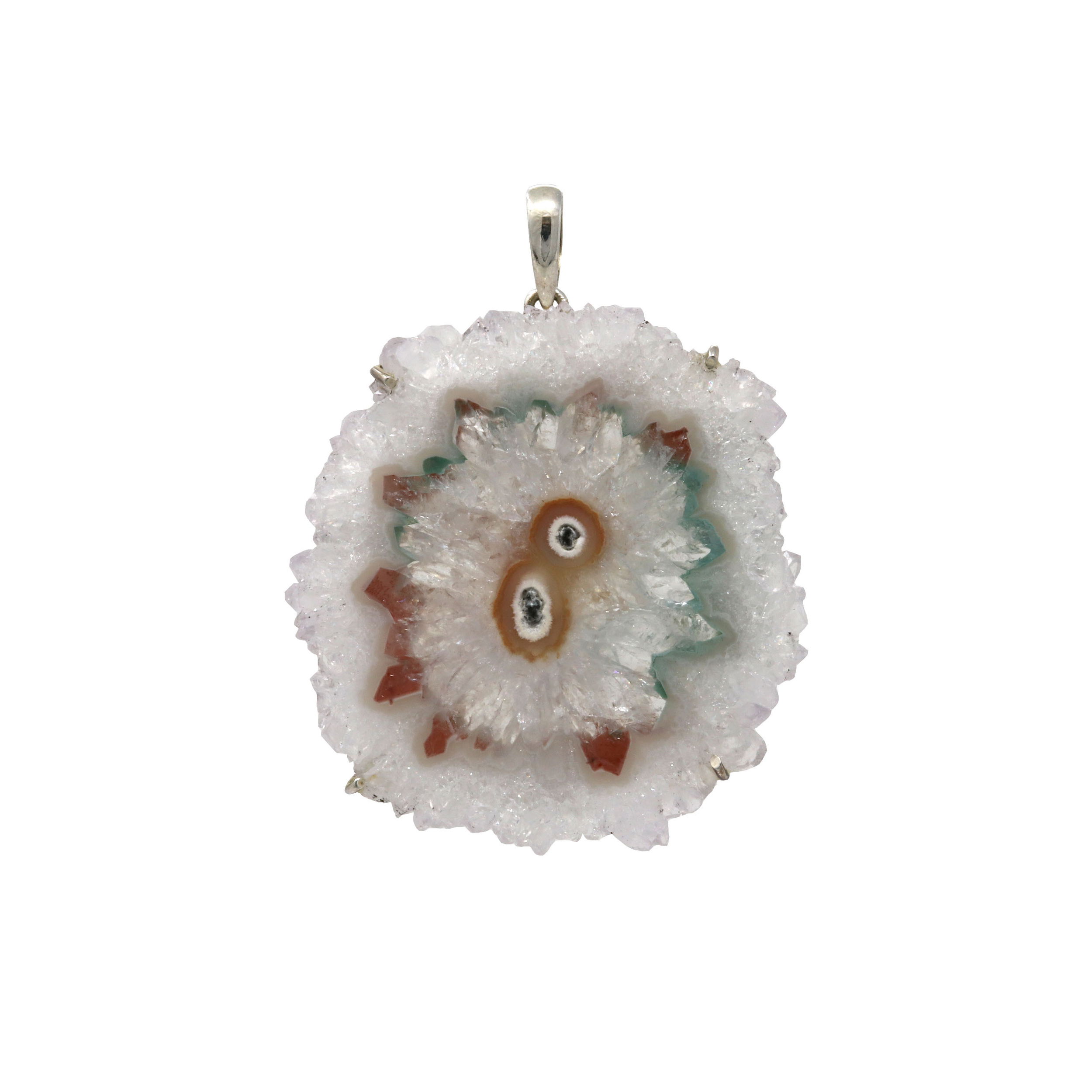 Quartz Stalactite Pendant with Teal and Red Agate Center