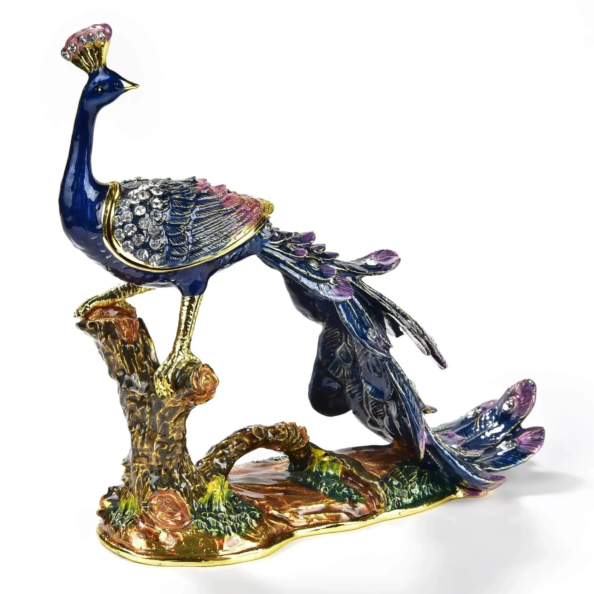 Peacock On Branch Figurine Jewel Box
