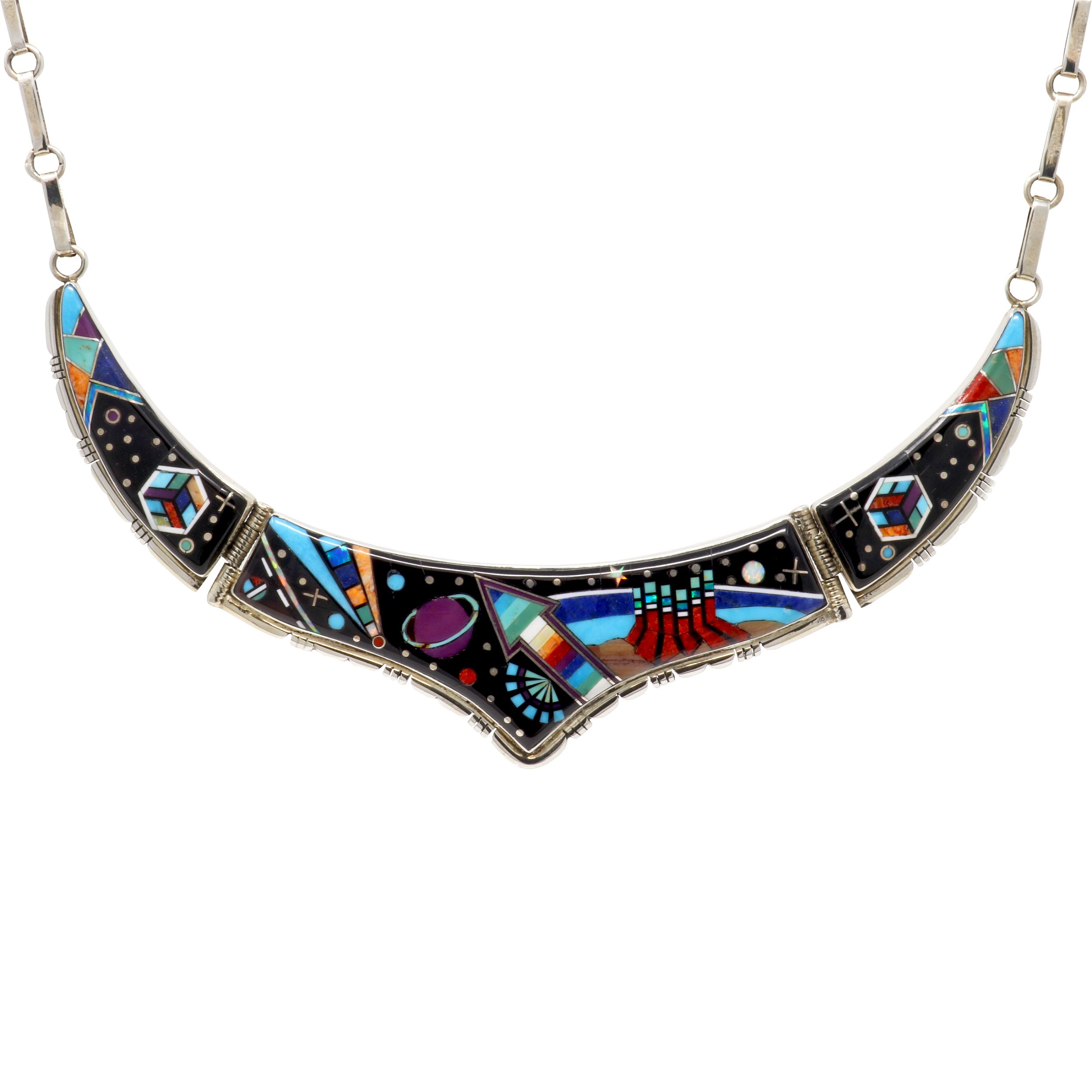 Night Sky Micro Inlay Necklace Hinged Three Section On Elongated Links