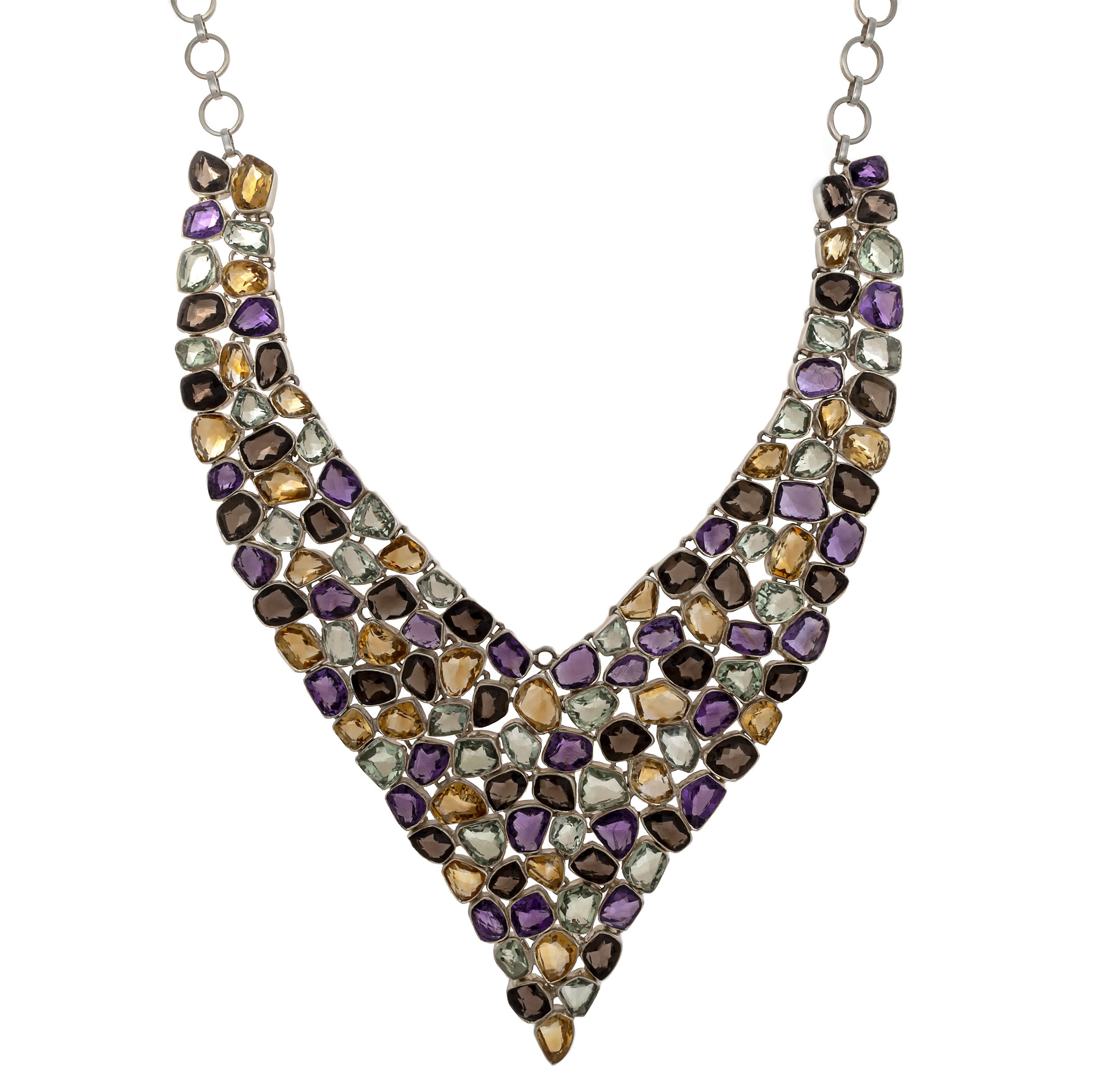 Multi Gemstone Necklace V Collar
