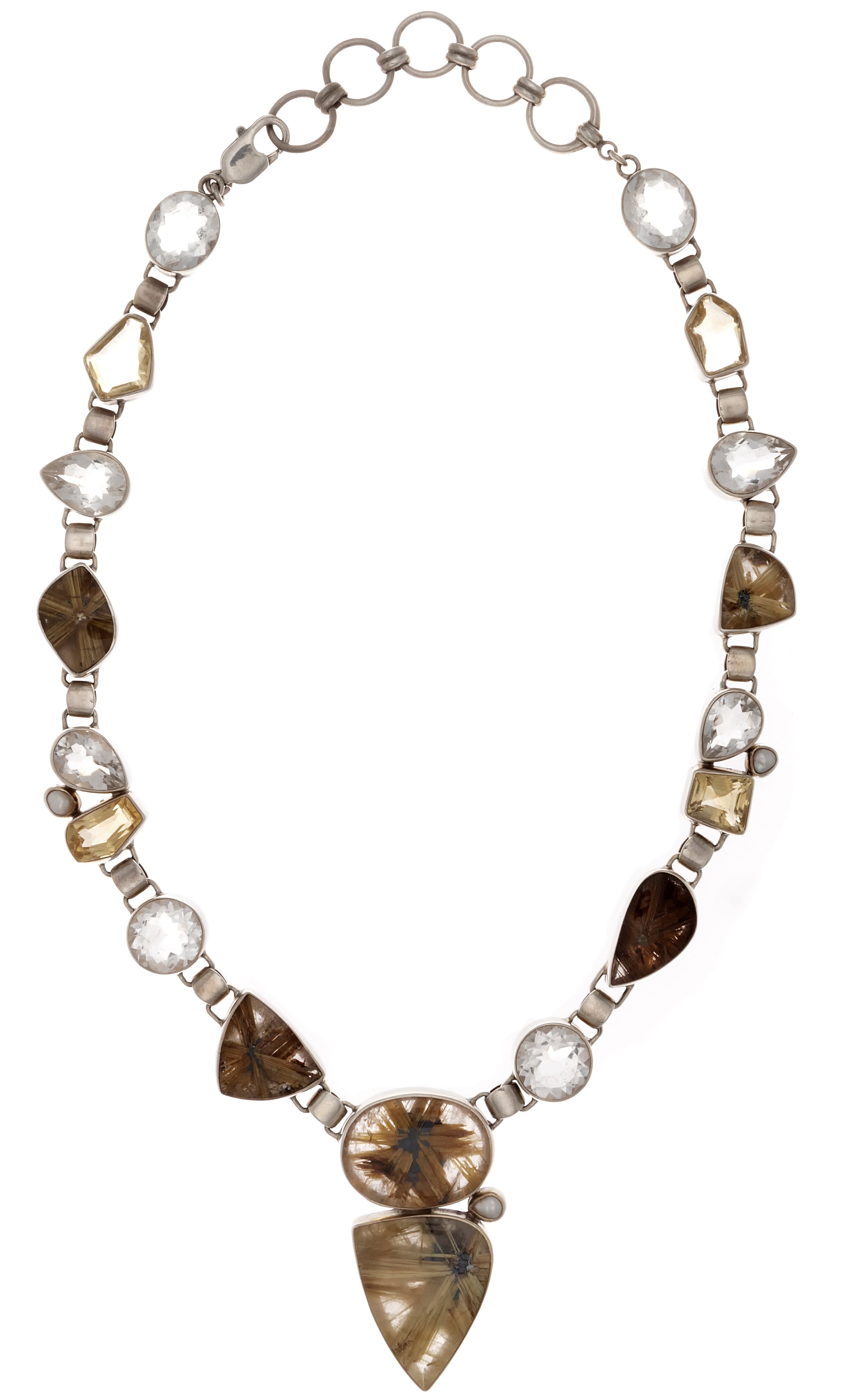 Golden Rutile Quartz Necklace With Quartz & Pearl