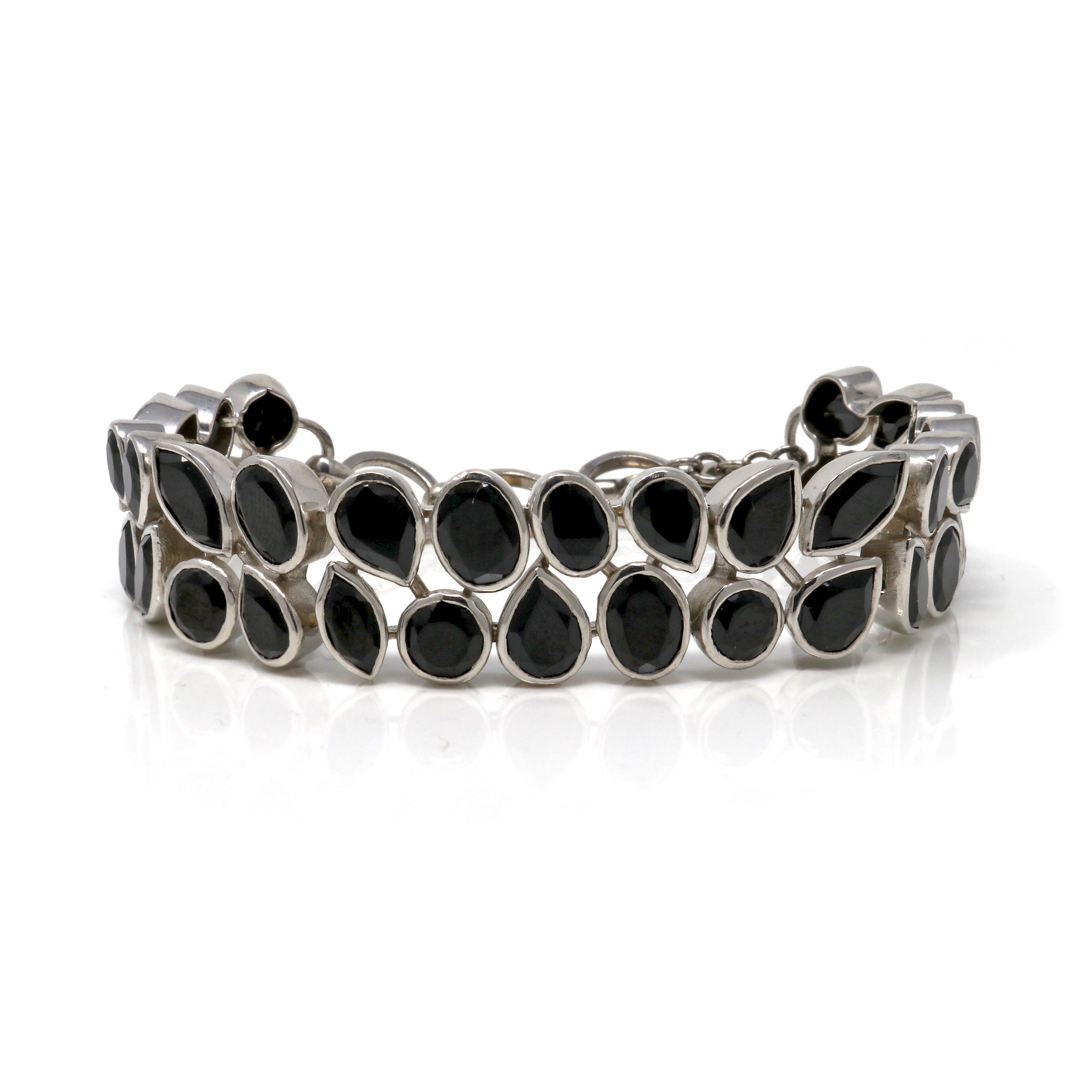 Black Spinel Bracelet -Faceted With Hollow Under Carriage