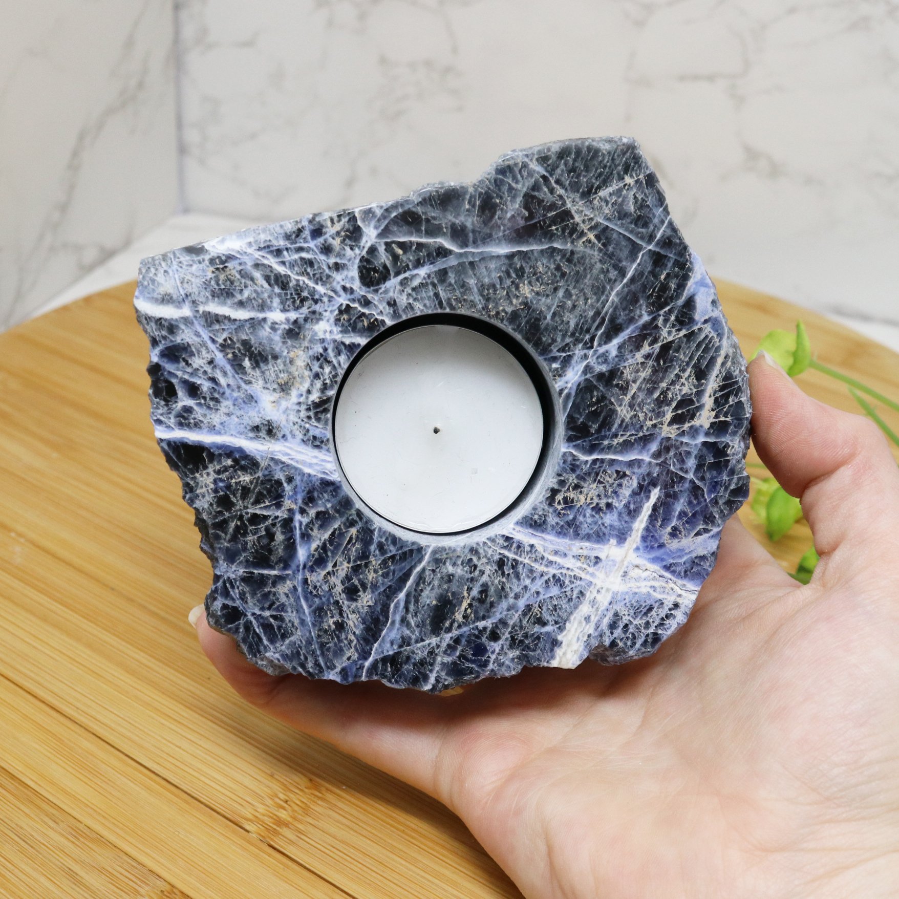 Sodalite Candle Holder - Polished Top