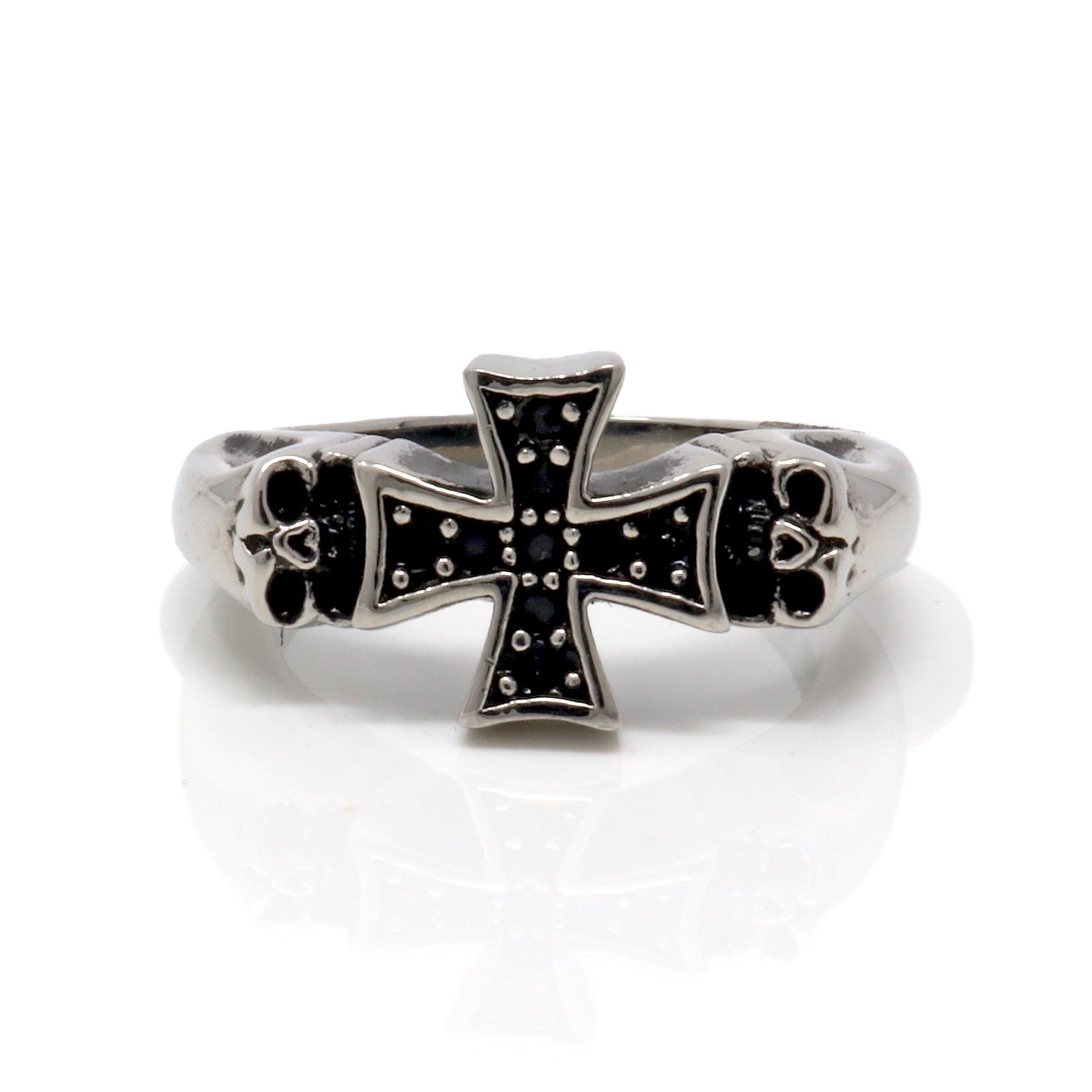 Cross Ring Size 12 Stainless Steel Skull -Style 17 Maltese Cross With Crystals