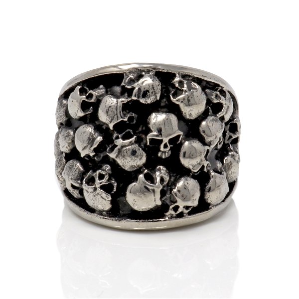 Closeup photo of Skull Ring Size 10 Stainless Steel Skull -Style 19 Multi Skull On Wide Band