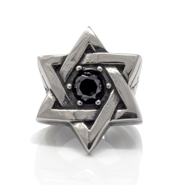Closeup photo of Star Ring Size 10 - Stainless Steel Ring -Style 1 With Star Of David
