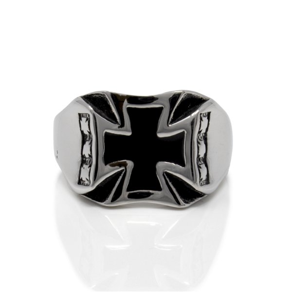 Closeup photo of Cross Ring Size 11 -Stainless Steel -Style 5 Enameled Maltese Cross