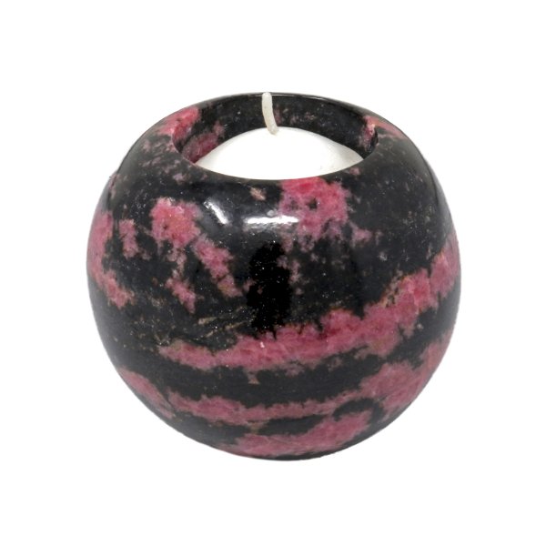 Closeup photo of Rhodonite Sphere Candle Holder